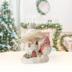 Jim Shore Woodland Mushroom House with Cardinal Figurine