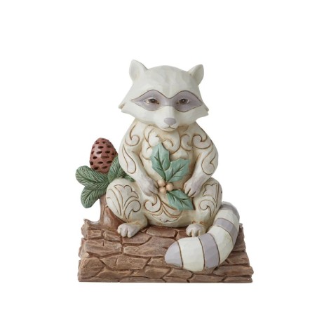 Jim Shore White Woodland Raccoon with Pinecone Mini Figurine