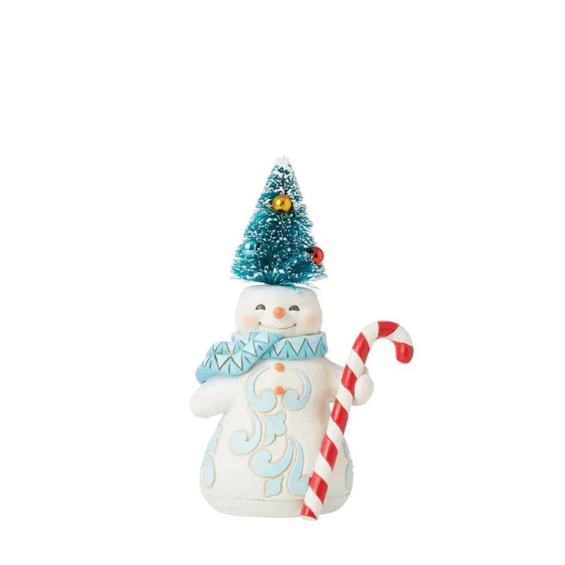 Jim Shore Candy Cane Crush Snowman Sisal Tree Pint Size Figurine